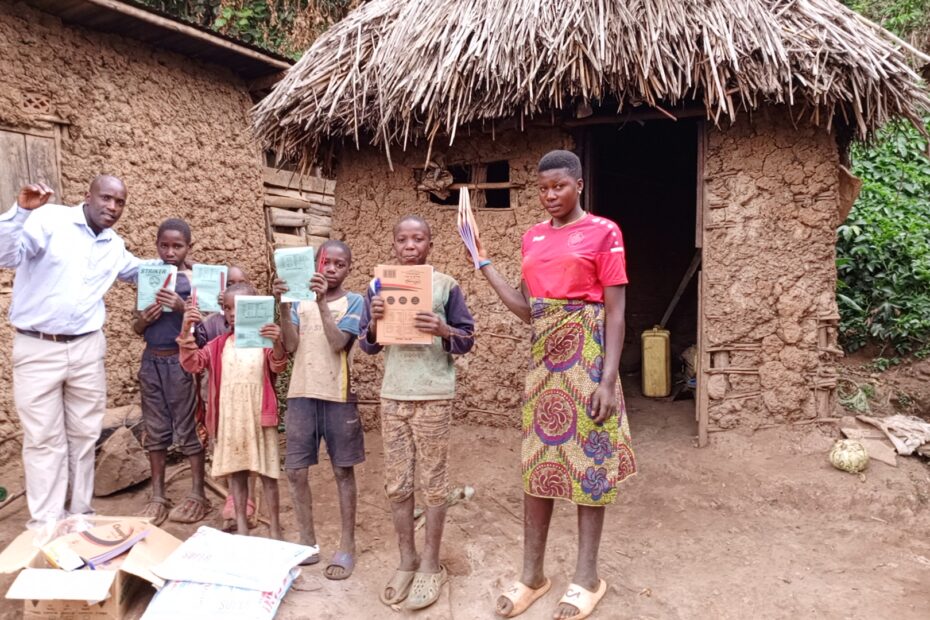Children receiving school supplies
